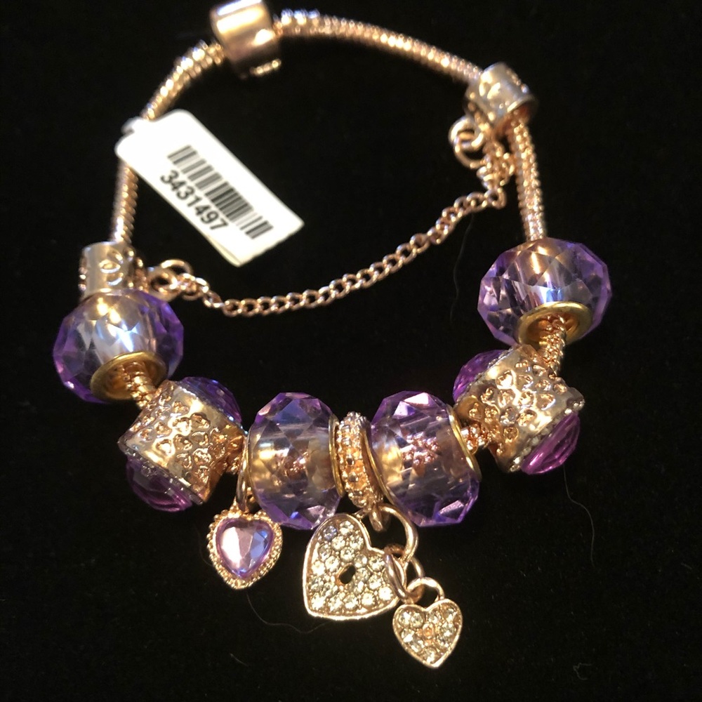 NWT Purple Austrian Crystal Bead Bracelet & Heart